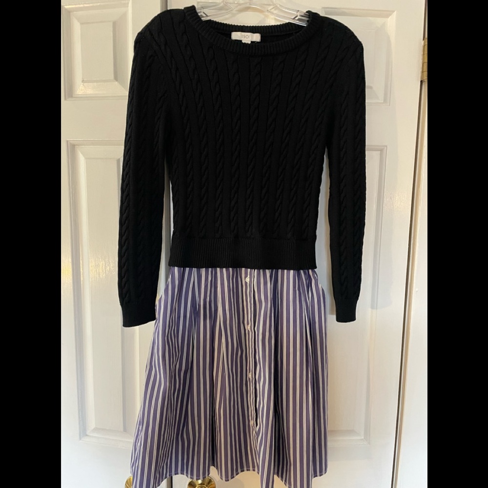Ladies’ Navy and Blue Pinstripe Sweater/Shirtdress